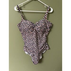 Boden One Piece Swimsuit Size 12 Navy White Pink Padded Bra Spaghetti Strap